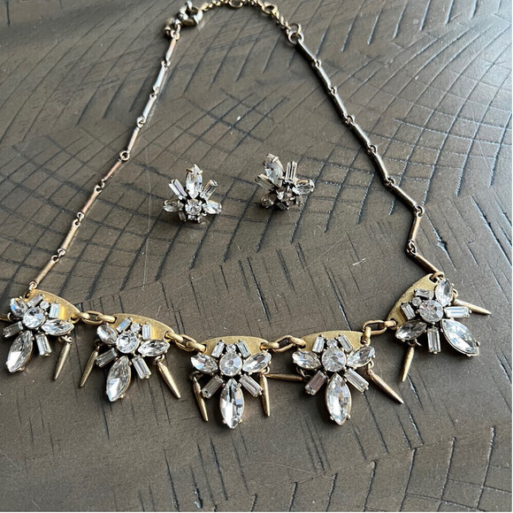 J. Crew Rhinestone Gold Chain Statement Necklace & Earring Set - Picture 1 of 5